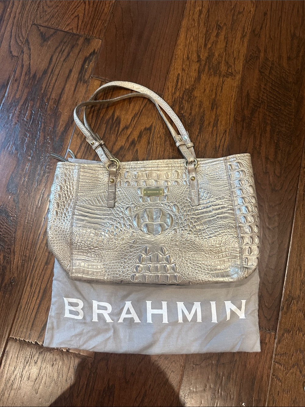 Brahmin Metallic Croc-Embossed Shoulder Tote - Gold